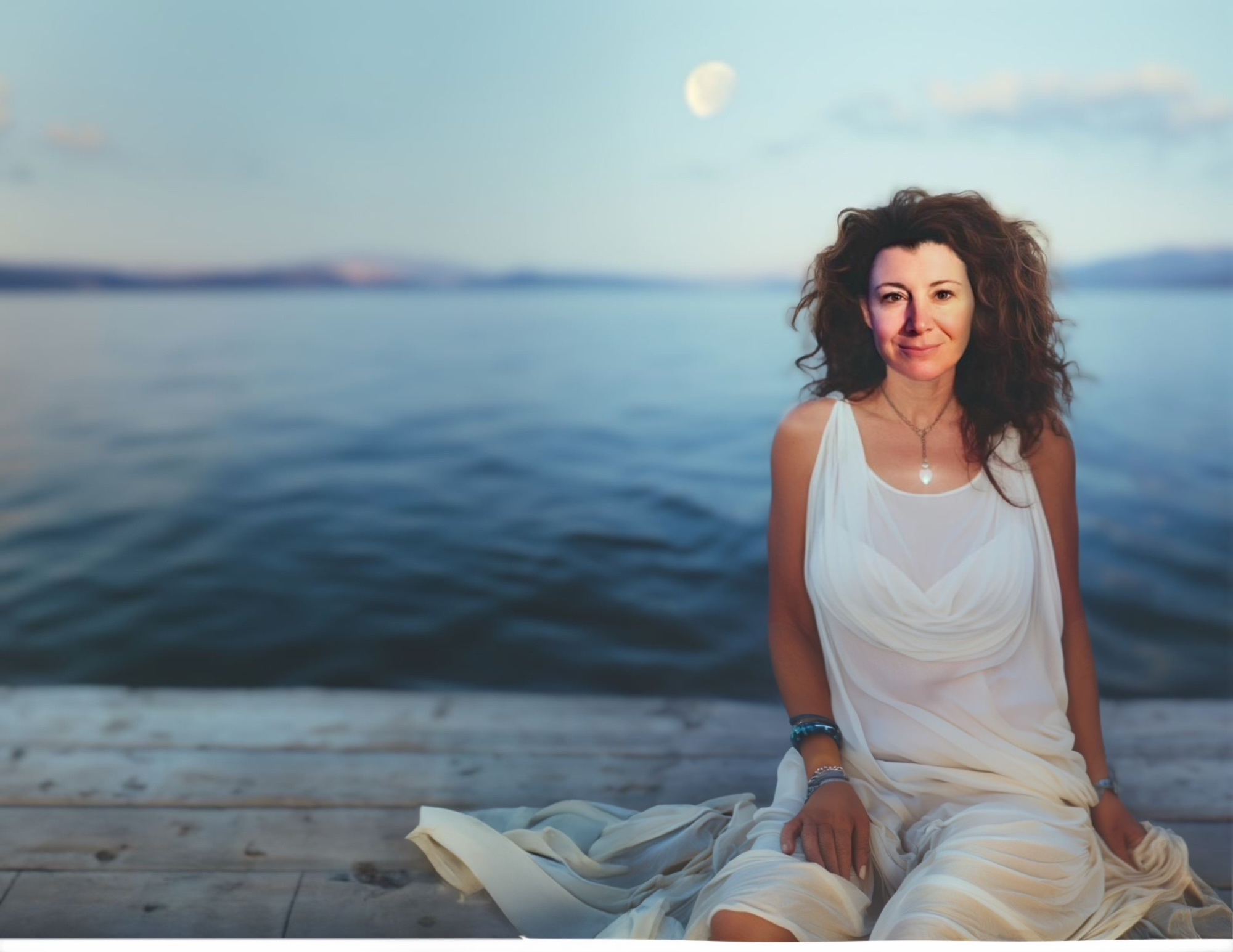 Mel in contemplative meditation by the water